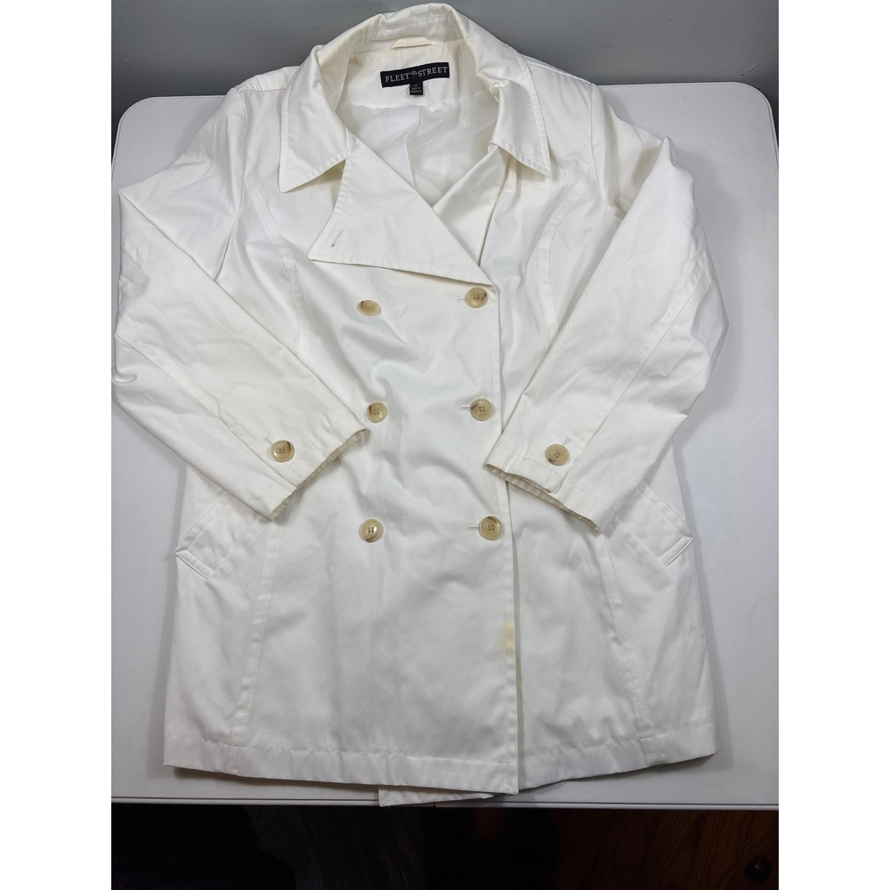 Fleet Street White Double Breasted Trench Coat Cotton Blend Jacket XL